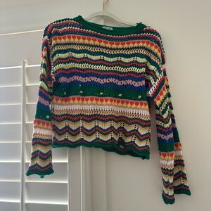 Beginning Boutique Green Multicolor Crochet Sweater